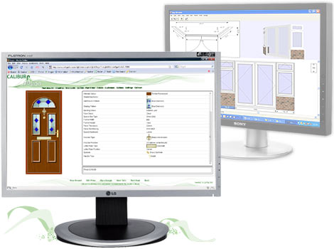 Window industry software showing online door and panel products and the bays and bows Caliburn Fusion module.