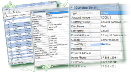 The Caliburn Fusion window industry software customer file module. The complete customer database.